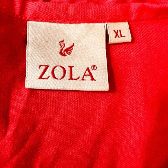 Zola Orange Red Boho Tunic Top Dress Leaf Print Embroidery Accents Beaded Tie - Picture 7 of 11